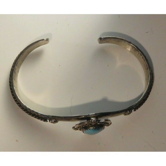 Native American Bracelet Sterling Silver Cuff Turquoise Stone Signed E - Picture 3 of 16